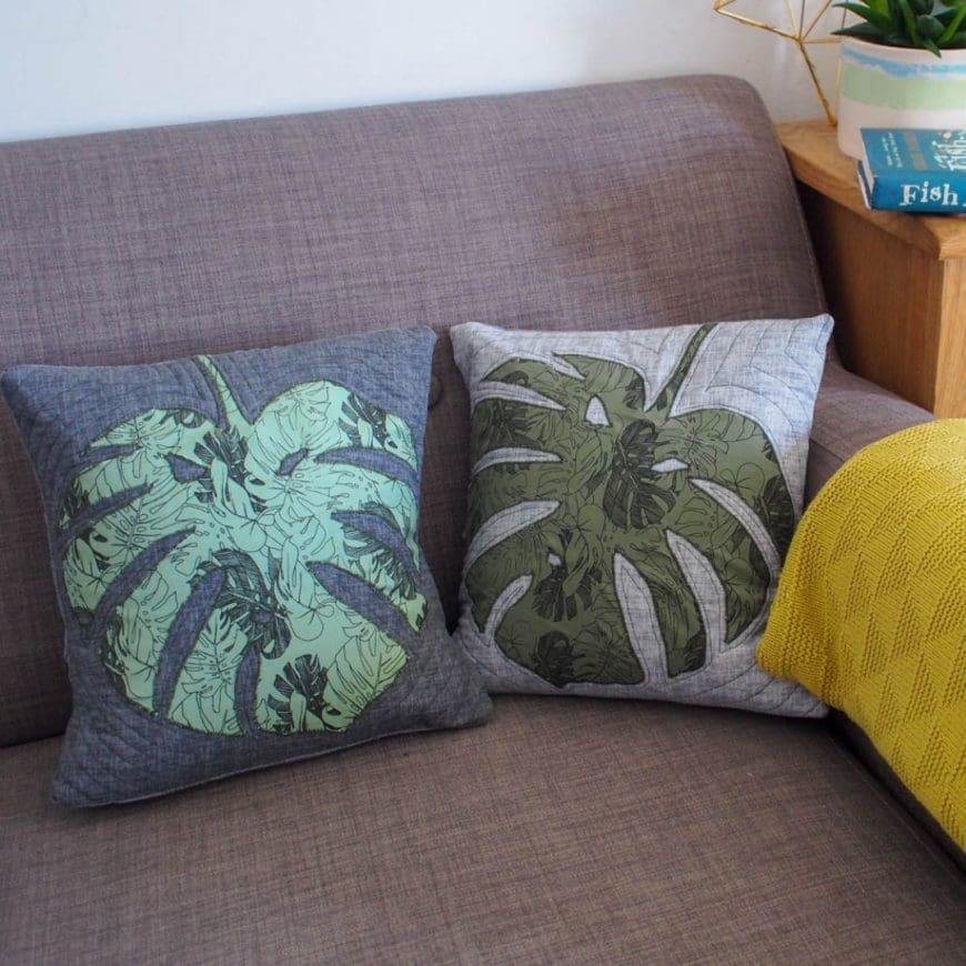 DIY Applique Monstera Leaf Cushions using The Cricut Maker