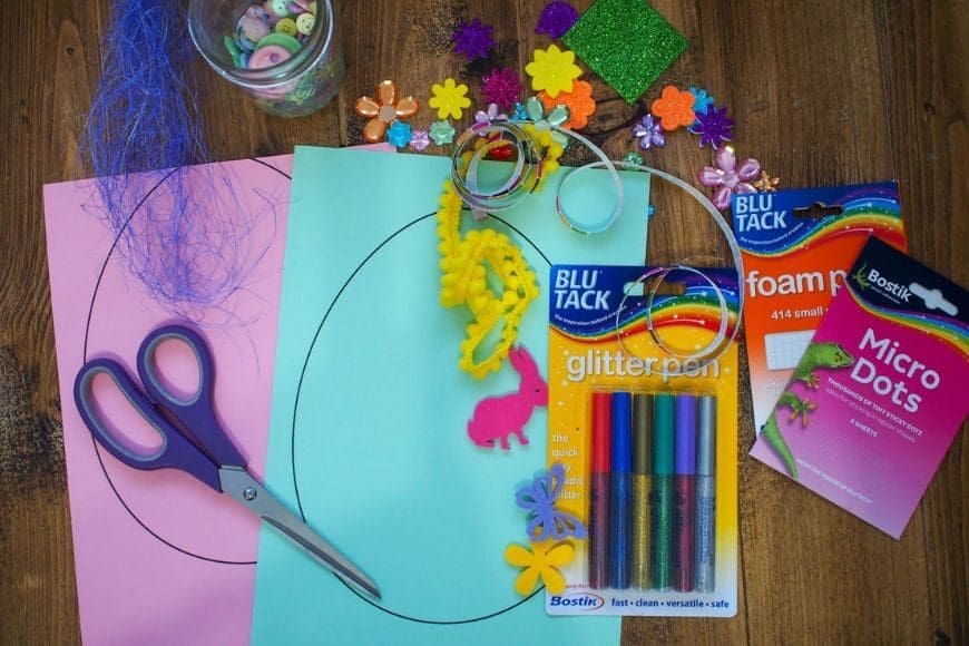Invitation to Create and Decorate Paper Easter Eggs materials 
