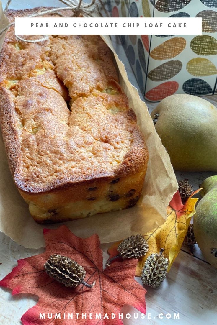 This seasonal pear and chocolate chip loaf cake is easy to make and remains lovely and moist due to the pears. It is eve delicious served warm with custard.