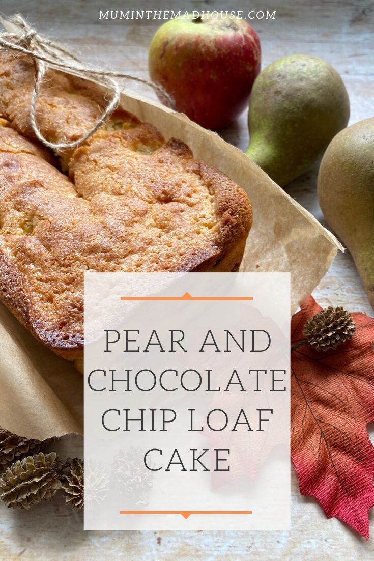 This seasonal pear and chocolate chip loaf cake is easy to make and remains lovely and moist due to the pears. It is eve delicious served warm with custard.
