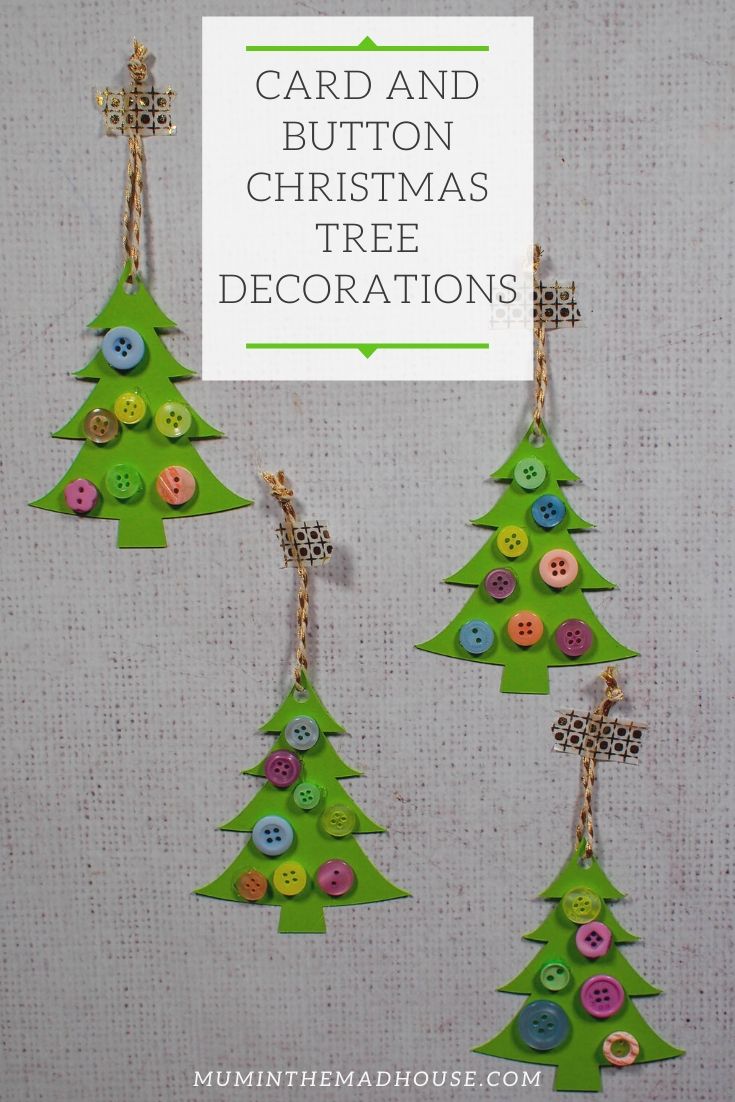 I am a big fan of simple Christmas crafts and these Card and Button Christmas Tree Decorations certainly fit that bill plus they look amazing.