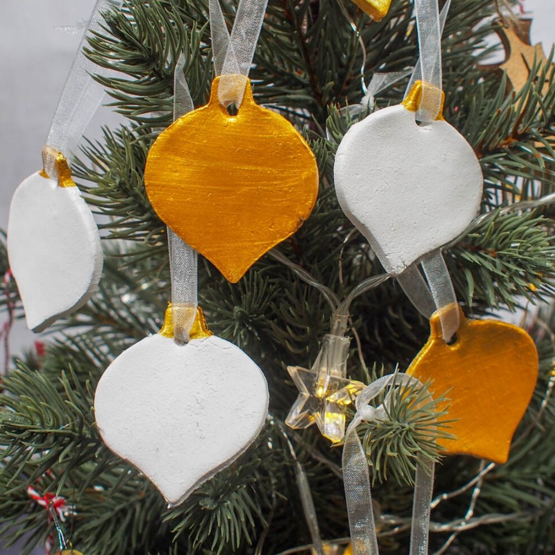 Gold and White Air Drying Clay Christmas Decorations