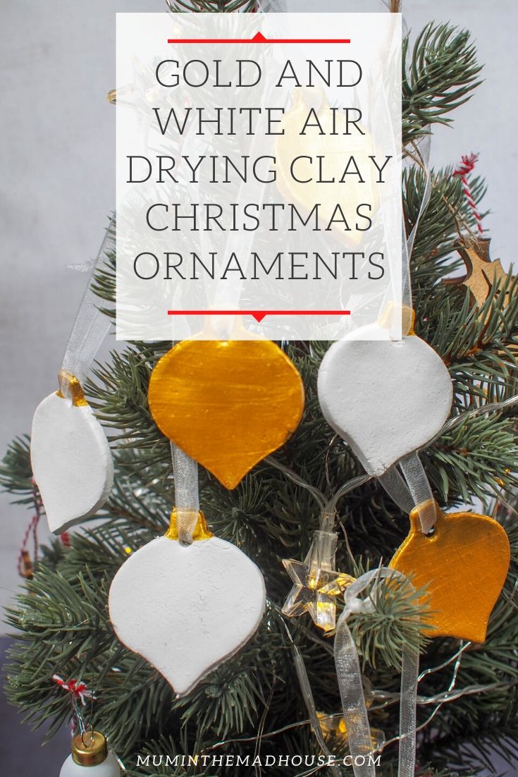 Stunning Gold and White Air Drying Clay Christmas Decorations. These Christmas Ornaments from air drying clay and simple to make but look fabulous on the Christmas Tree. 