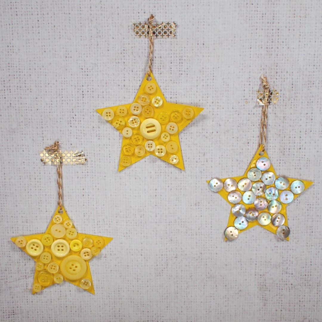 Simple Paper and Button Christmas Star Decorations