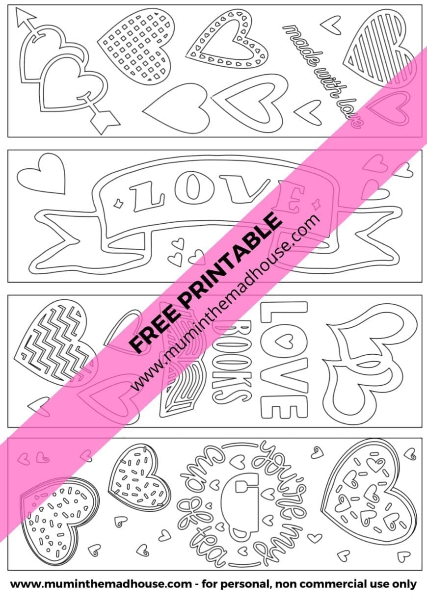 Valentine Printable Colouring Page Bookmarks