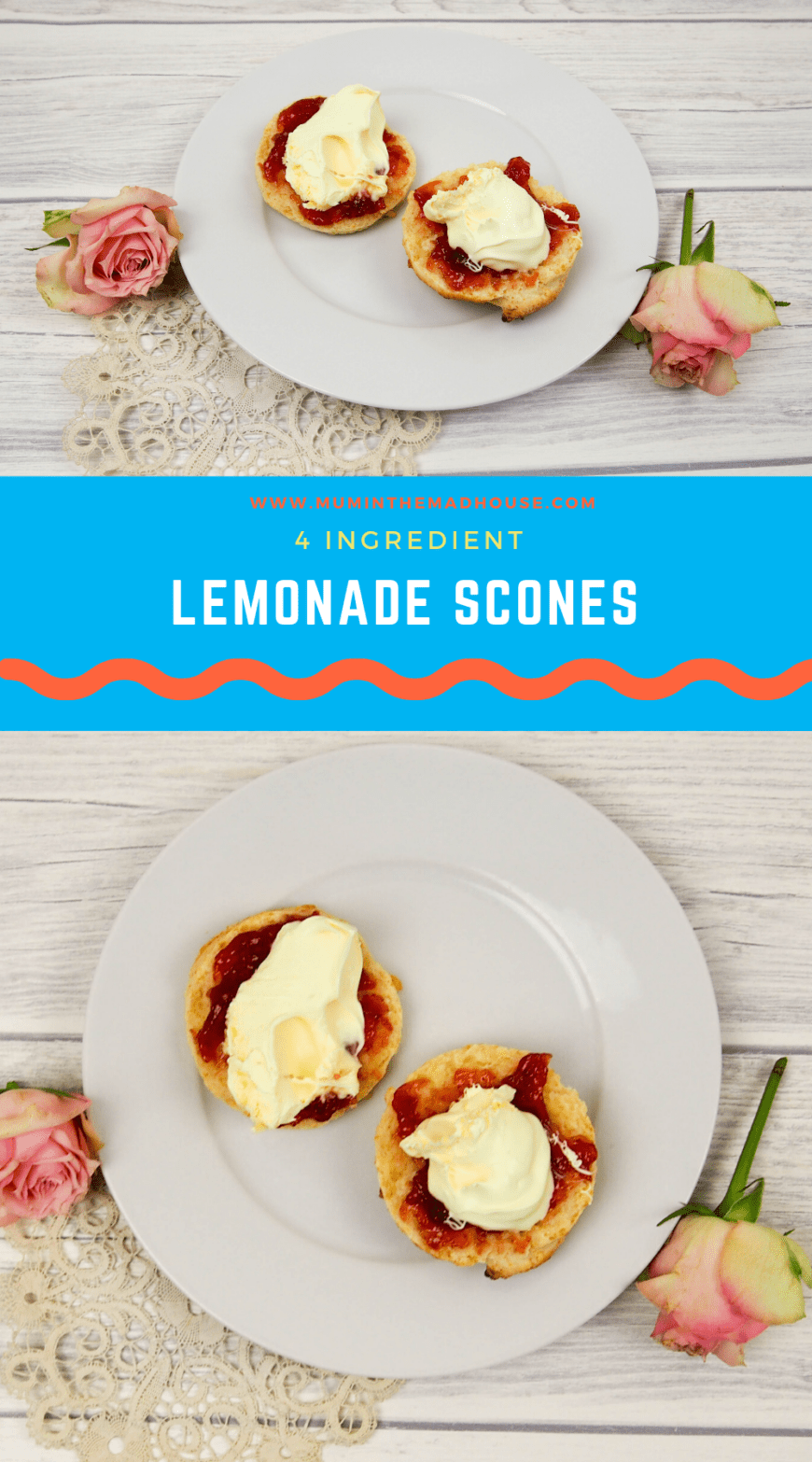 Why would you make scones with lemonade rather than the traditional way?  Well, they are super simple and perfect for making with children this way as there is no rubbing of the fat and flour.  Also, the lemonade acts as a raising agent so you don't get the bicarb sour taste that you can sometimes get with plain scones. I refuse to call them cheats scones! 