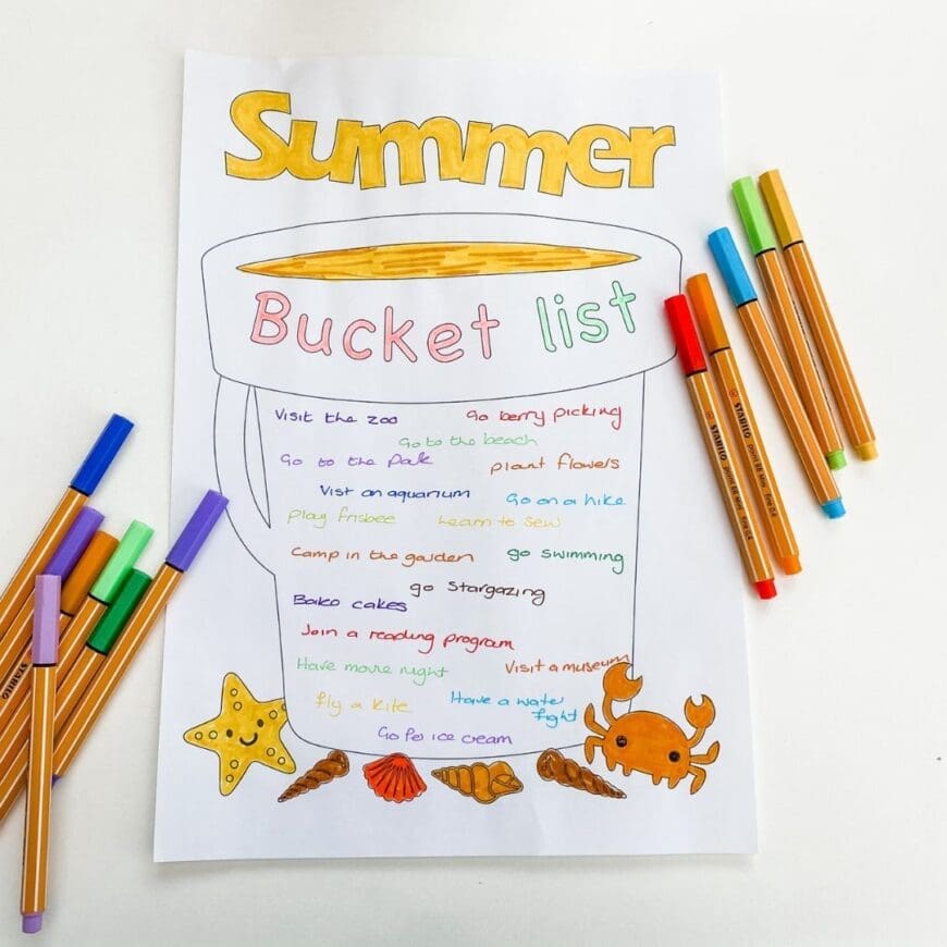 Print off this customisable summer blank bucket template perfect for a family bucket list