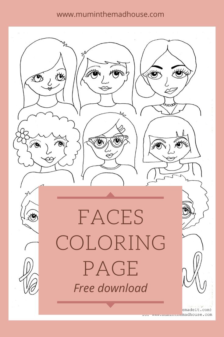 faces adult colouring sheet