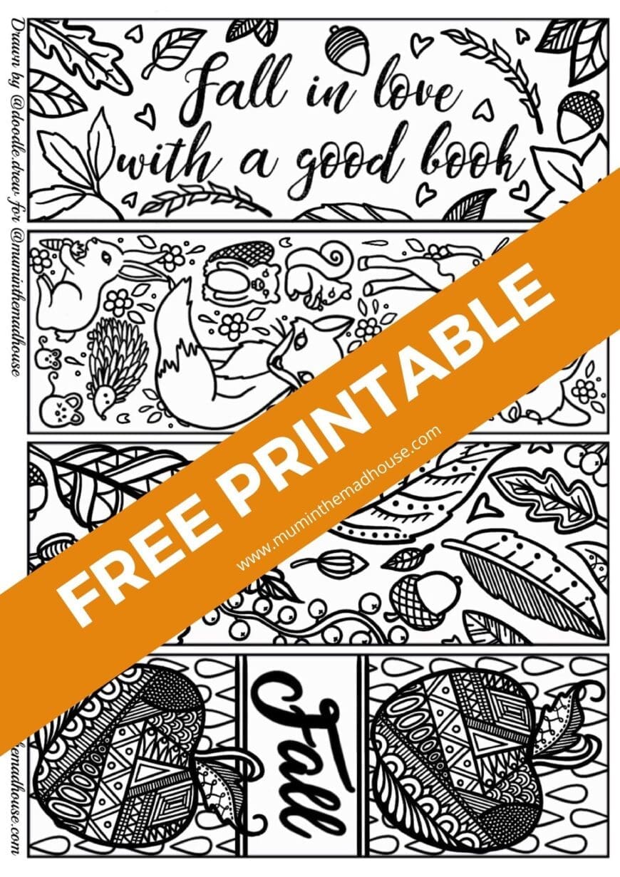 free printable autumn bookmarks to colour mum in the madhouse