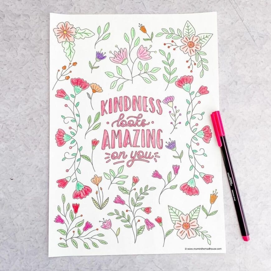 Adult Colouring Page – Kindness Looks Amazing on You