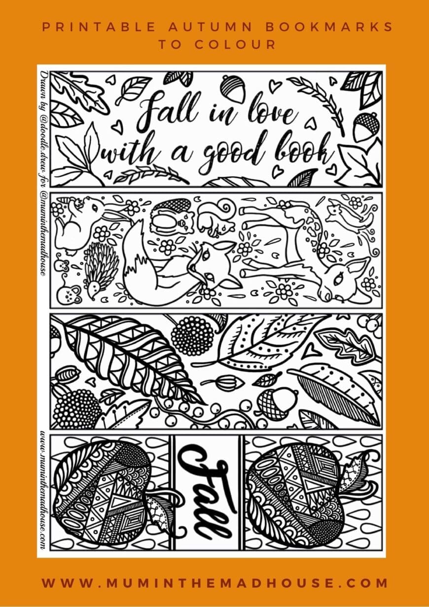 Free Printable Autumn Bookmarks to Colour Mum In The Madhouse