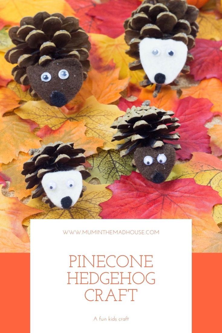 Pinecone Hedgehogs made from Autumn Treasure.  How to make a cute pinecone hedgehog family. A great nature craft for autumn and fall
