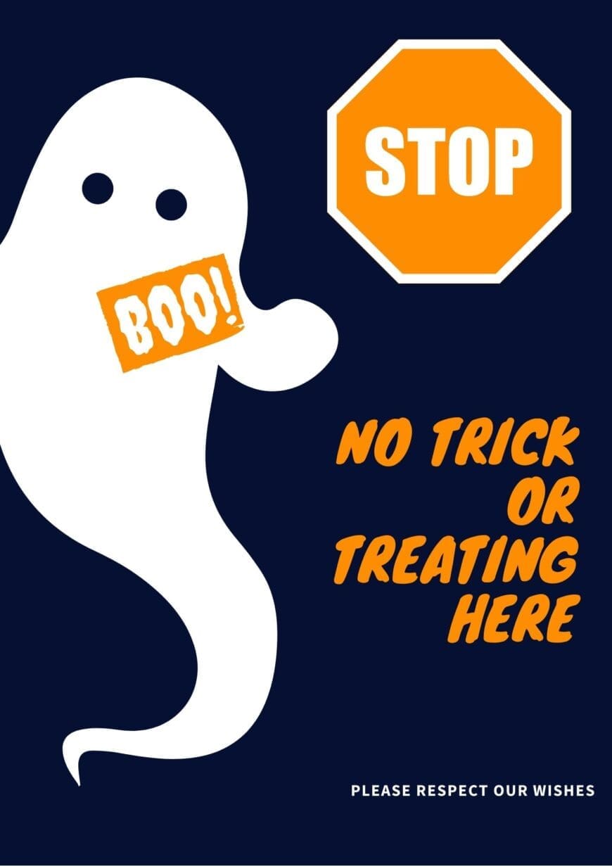 Free Printable No Trick or Treating Sign for those who don't want trick or treaters this Halloween