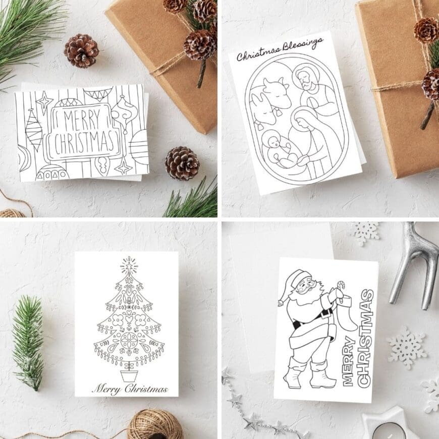 These free printable Templates for Kids Christmas Cards make a lovely, heartfelt holiday gift for family and friends. Includes 11 different designs including colouring cards and ones to stamp.