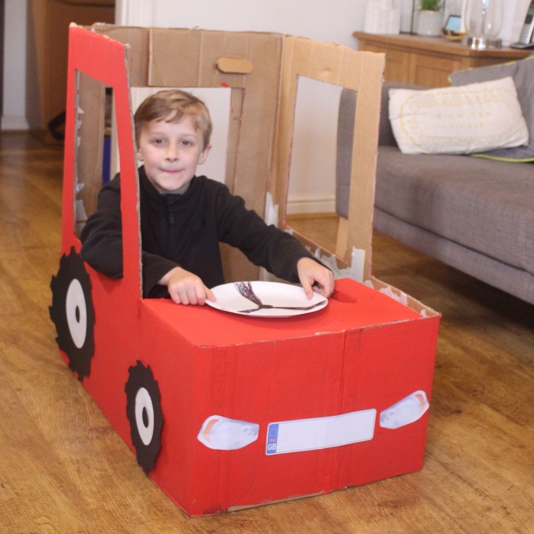 How to make a foldable Cardboard Box Tractor with Free Printables