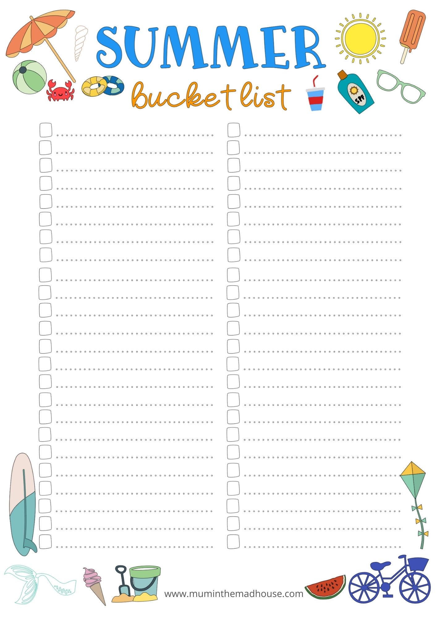 Printable Summer Bucket List Template - Printable Free Templates