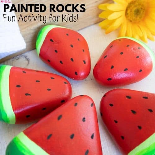 Watermelon painted rocks