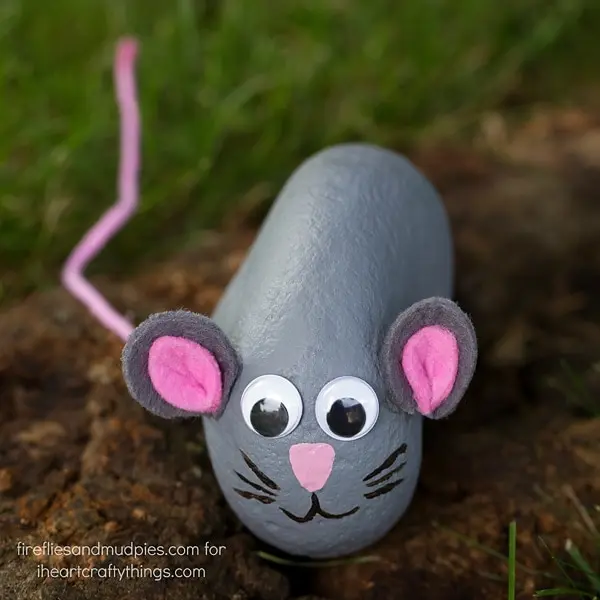 A rock painted to look like a mouse