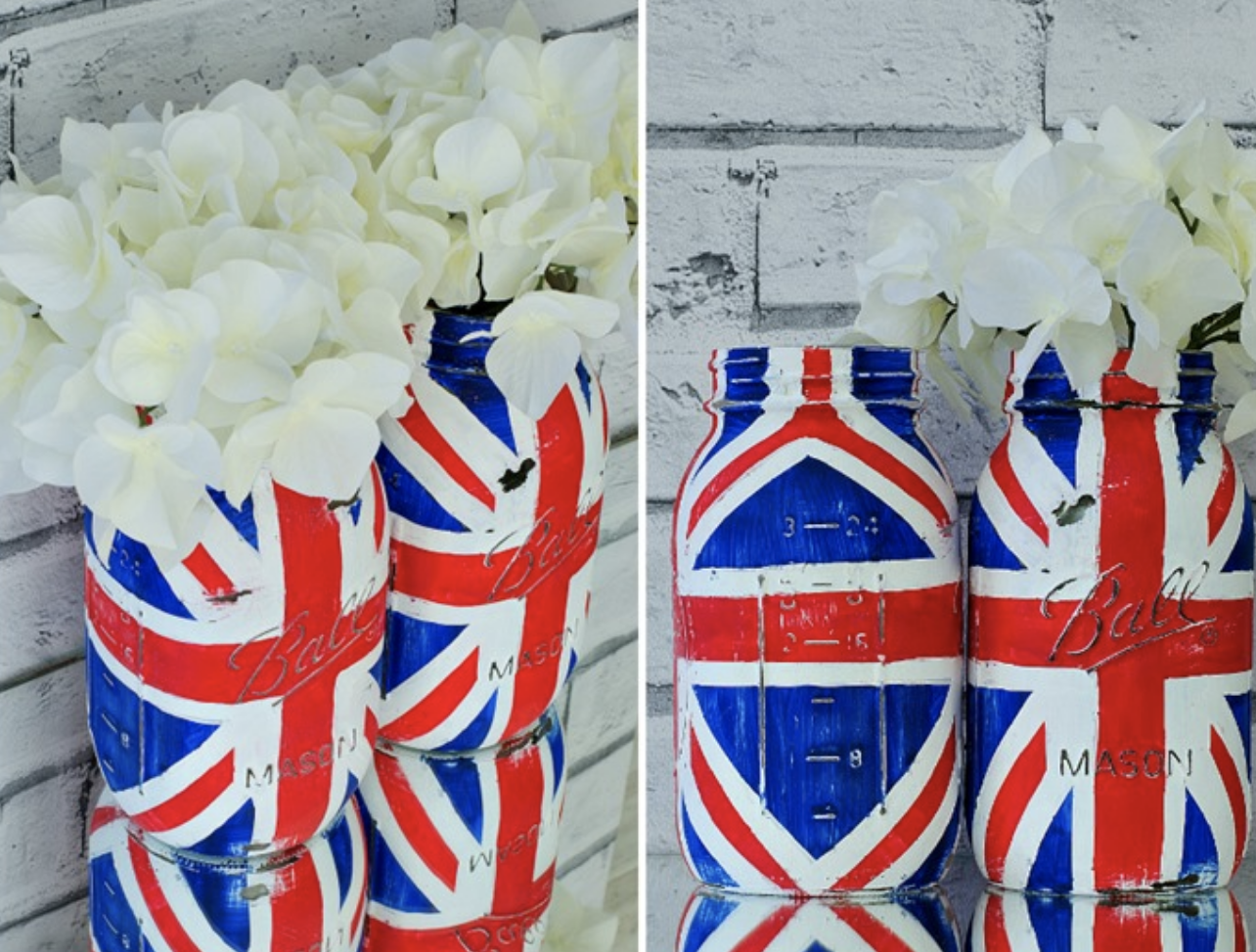 Union Jack Mason Jar - this would be a fun craft for an older child and make a fabulous centrepiece for your Jubilee party.