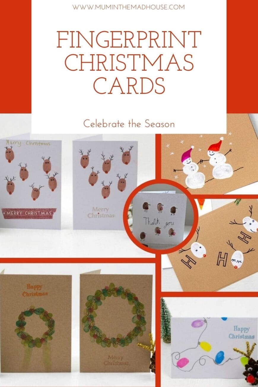 Fingerprint Christmas Cards - Reindeer fingerprint Christmas cards, festive fingerprint light cards & many more! - Perfect Kid Christmas craft