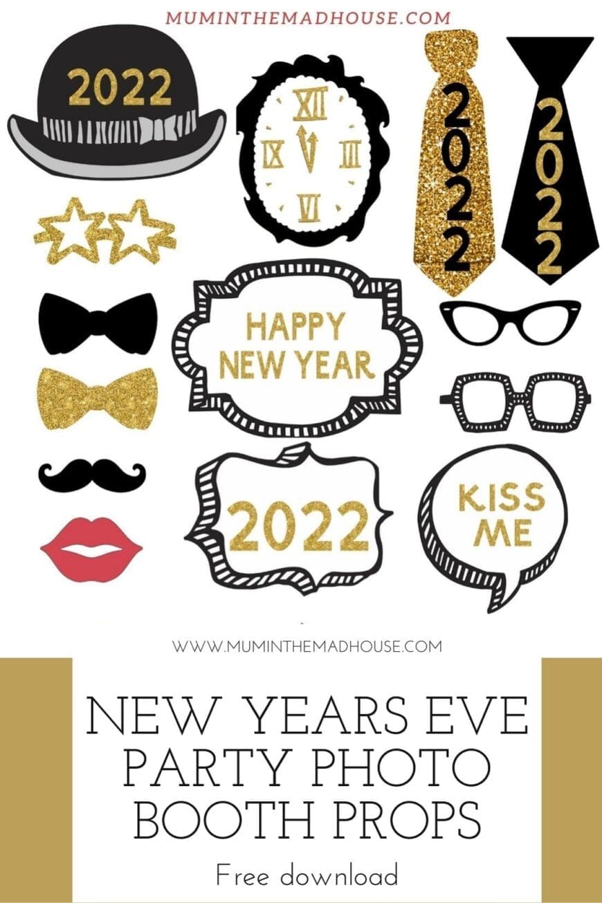 Create a New Year's Eve photo op with photo booth props! Find ideas like props, novelty glasses, hats, and more that are all free to download and print. 