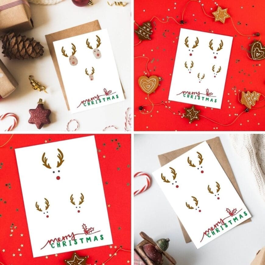 Reindeer Fingerprint Christmas Card Blank Templates
