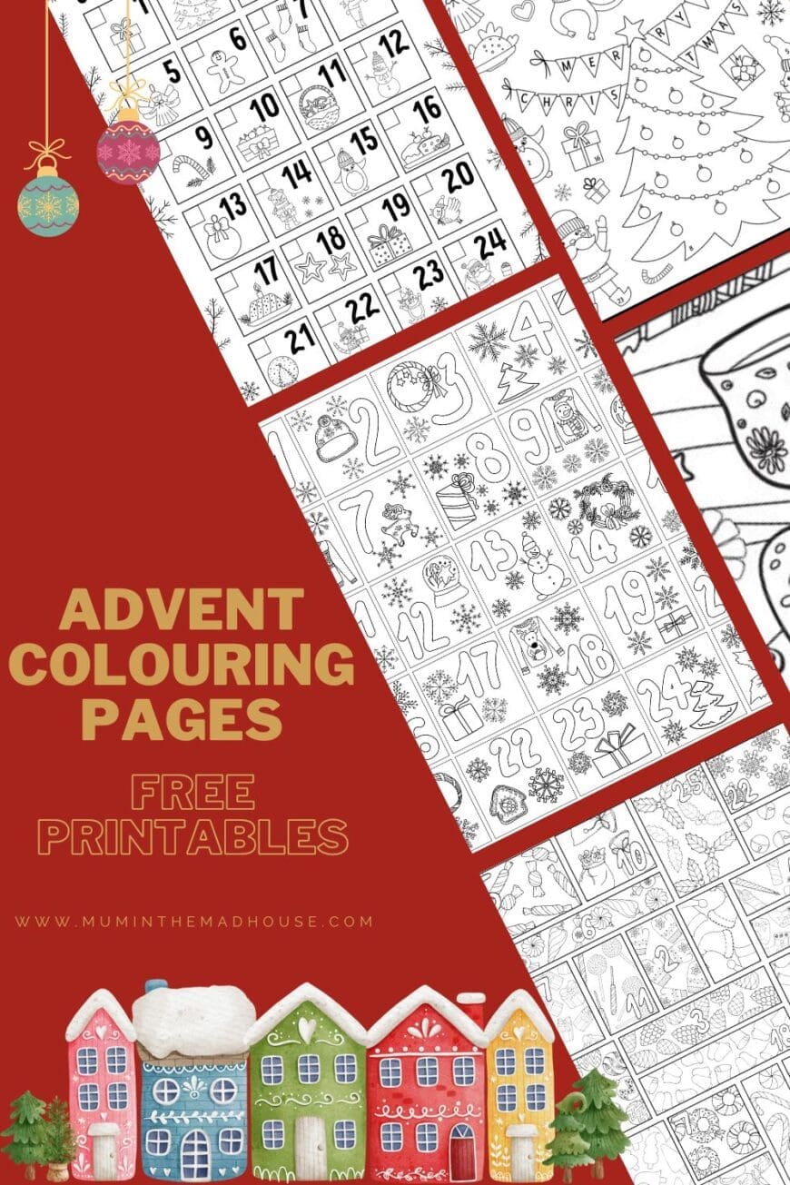 Looking for a coloring activity to countdown to Christmas? Here is a a selection of Advent Calendar Coloring Pages to use as a home decoration or fun kids activity.