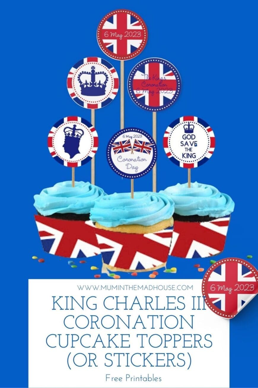 With these free printable mini  bunting and cake flags and more. Everything you need to decorate for the new King's Coronation.