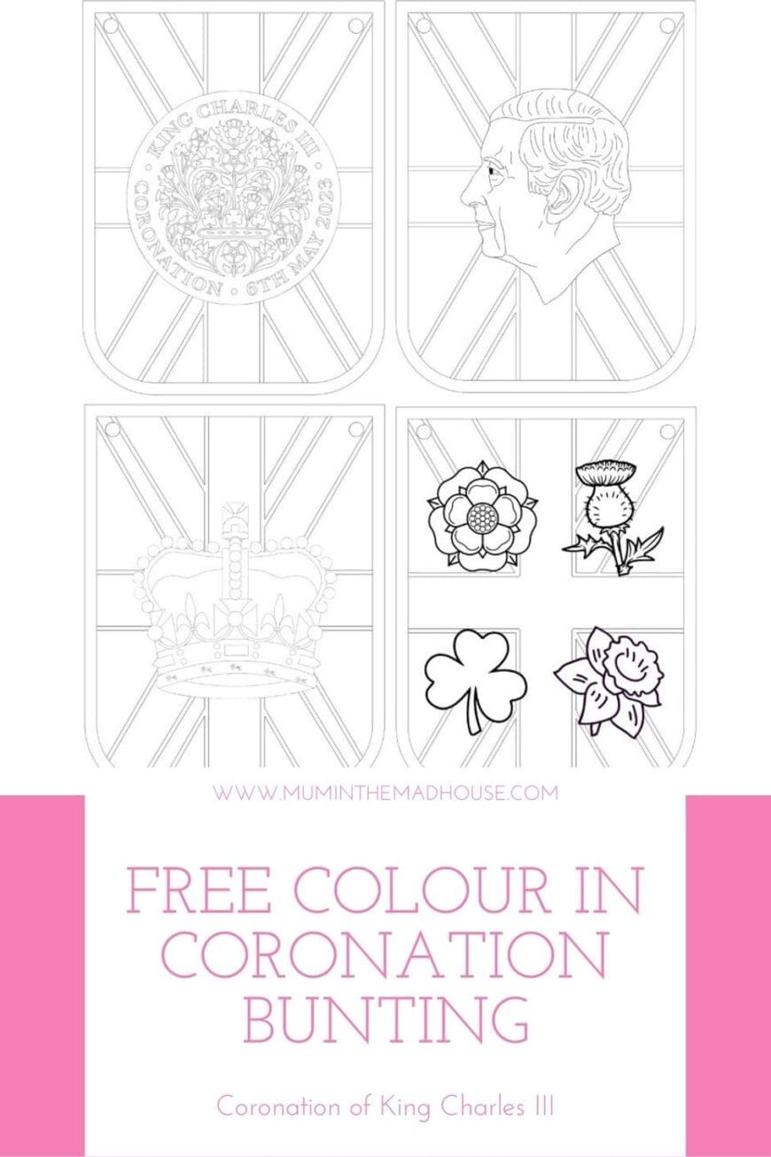 Celebrate King Charles III's coronation with our free printable colour in coronation bunting. A brilliant decorative kids activity.