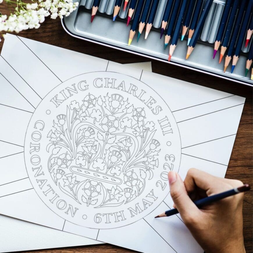 Printables are one of my favourite things to create and share so grab our free printable design for the King's Coronation, perfect for kids to colour and use as a poster as they learn about this historic day.