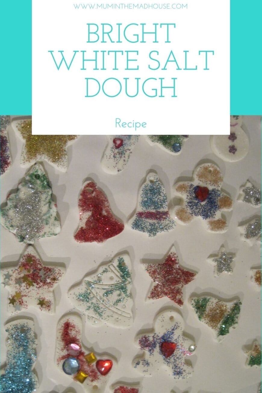 This bright white salt dough doesn't contain any paint and is so easy to make and stored correctly lasts for years. 